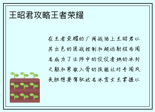 王昭君攻略王者荣耀